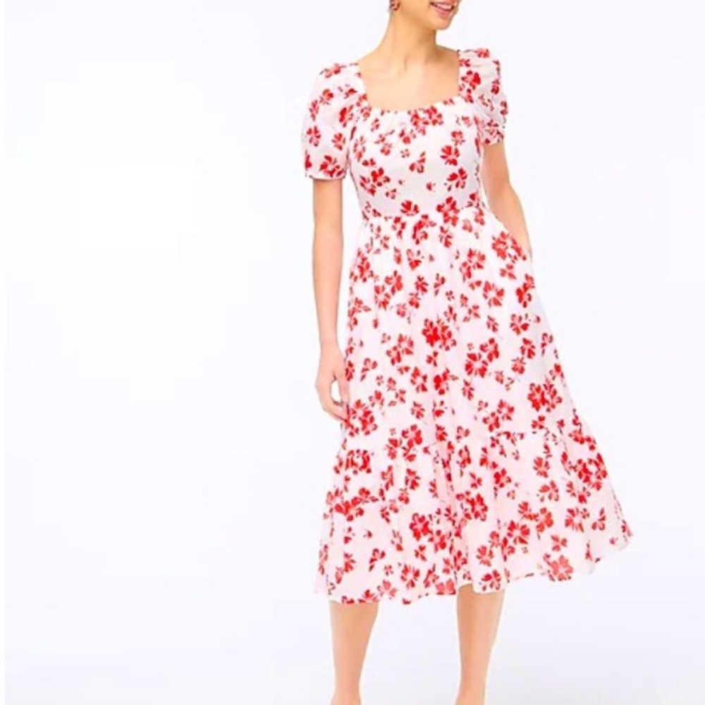 J. Crew Factory White Maxi Dress with Red Floral Print